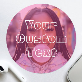 Modern Custom Photo Text Retro Pink Ronde Sticker