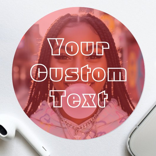 Modern Custom Photo Text Retro Red Ronde Sticker
