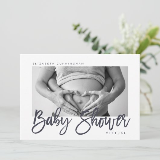 Modern Custom Photo Virtual Baby shower Kaart (Staand voorkant)