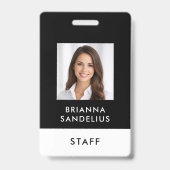 Modern Custom Script Black & White Photo ID Name Badge (Voorzijde)