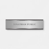 Modern Custom Text Name Elegant Black & Silver Deurbordje (Voorkant)