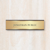 Modern Custom Text Name Luxury Black & Gold Deurbordje (Voorkant)