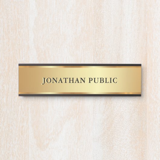 Modern Custom Text Name Luxury Black & Gold Deurbordje (Voorkant)