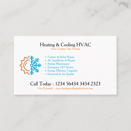 Modern CUSTOMIZABLE Heating & Cooling Visitekaartje (Voorkant)