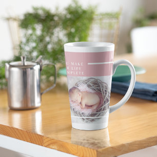 Modern Cute Baby Foto   Roze en wit   Citaat Latte Mok