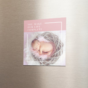 Modern Cute Baby Foto Roze en wit Citaat Magneet