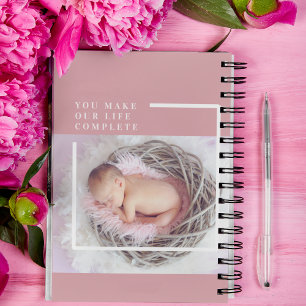 Modern Cute Baby Foto Roze en wit Citaat Notitieboek