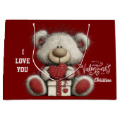 Modern Cute Bear Happy Valentines Day Name  Groot Cadeauzakje (Voorkant)