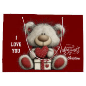 Modern Cute Bear Happy Valentines Day Name Groot Cadeauzakje (Achterkant)