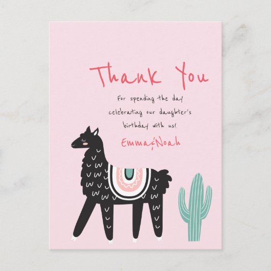 Modern Cute Birthday Party Llama Hartelijk dank Briefkaart (Voorkant)