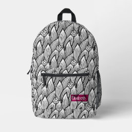 Modern Cute Black en White Hippie Daisy Floral Bedrukte Rugzak