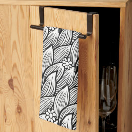 Modern Cute Black en White Hippie Daisy Floral Theedoek