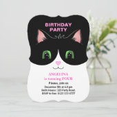 Modern Cute Black White Tuxedo Cat Invitation Kaart (Staand voorkant)