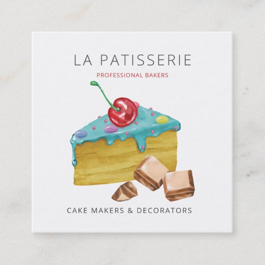 Modern Cute Blue Cheesecake Bakery Pastry Chef Vierkante Visitekaartje (Voorkant)