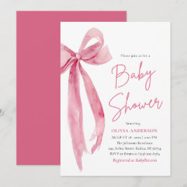 Modern Cute Blush Pink Bow Baby Shower Kaart