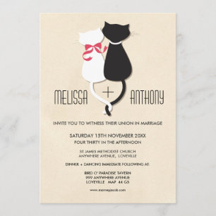 Modern Cute Cat Couple Monogram Weddenschappen Uit Kaart