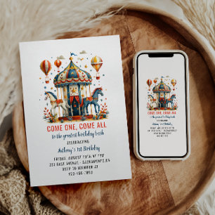 Modern Cute Circus Carnival Festival 1e verjaardag Kaart