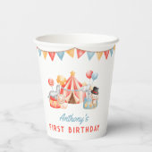Modern Cute Circus Carnival Fiesta First Birthday Papieren Bekers (Achterkant)
