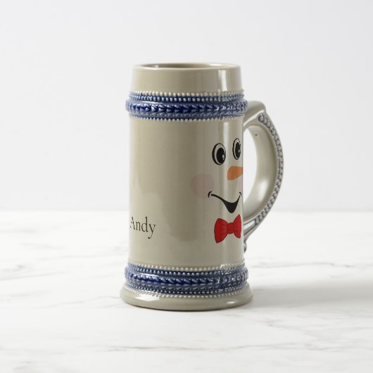 Modern Cute Custom glimlachend Snowman Red Blue Bierpul (Voorkant rechts)