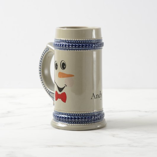 Modern Cute Custom glimlachend Snowman Red Blue Bierpul (Voorkant links)