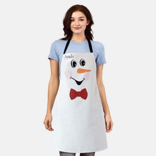 Modern Cute Custom Snowman face apron bow red Schort (Gedragen)