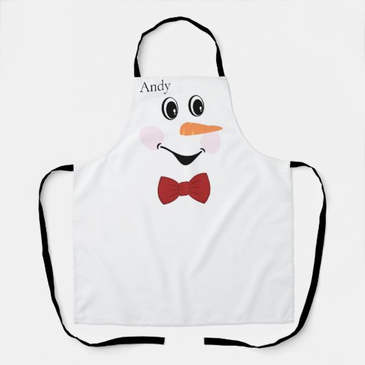 Modern Cute Custom Snowman face apron bow red Schort (Voorkant)