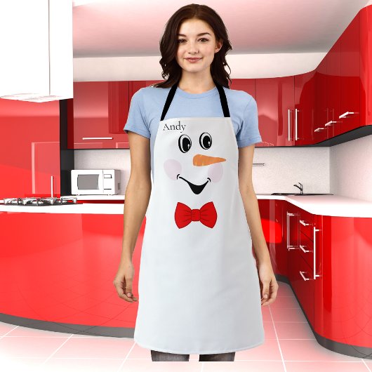 Modern Cute Custom Snowman face apron red bow stro Schort