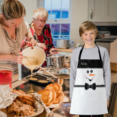 Modern Cute Custom Snowman face Black Bow Stropdas Schort