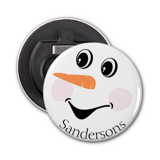 Modern Cute Custom Snowman face Button Flesopener (Voorkant)
