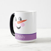 Modern Cute Custom Snowman face Paars Scarf Magische Mok (Voorkant links)