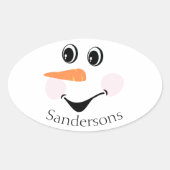 Modern Cute Custom Snowman face Winter Party Ovale Sticker (Voorkant)