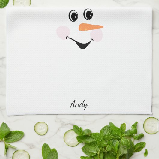 Modern Cute Custom Snowman glimlachend gezicht Theedoek (Gevouwen)