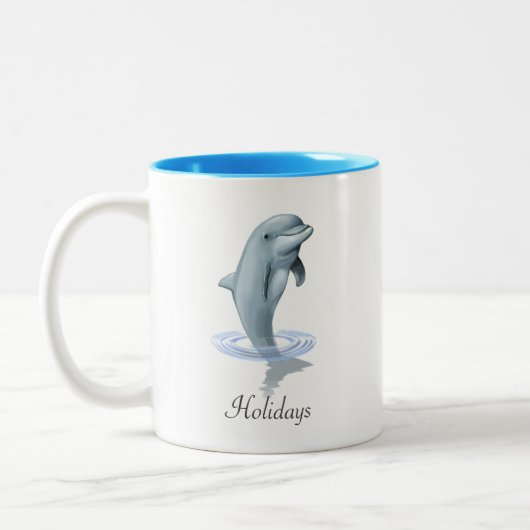 Modern Cute Dolphin, Script and Monogram Tweekleurige Koffiemok (Links)