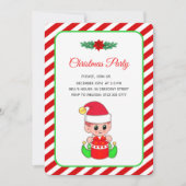 Modern Cute Elf op de Rode & Witte Kerst Kaart (Voorkant)