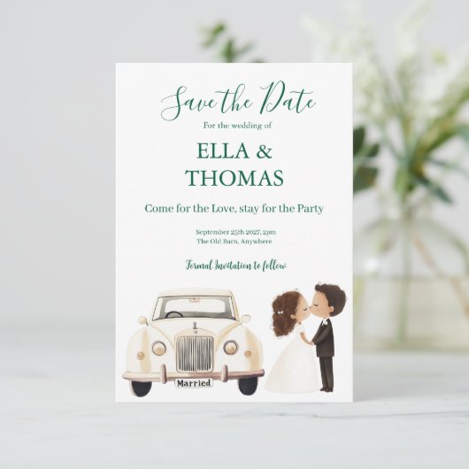 Modern Cute Emerald Green  Save The Date (Staand voorkant)