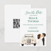 Modern Cute Emerald Green  Save The Date (Voorkant / Achterkant)