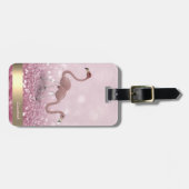 Modern Cute Flamingos Glitter Bokeh - Gepersonalis Bagagelabel (Voorkant horizontaal)