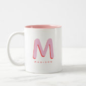 Modern Cute Fun Custom Name 3D Monogram Tweekleurige Koffiemok (Links)