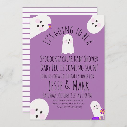 Modern Cute Ghost Ghoul Baby shower Kaart (Voorkant / Achterkant)