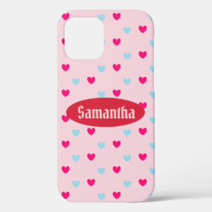 Modern Cute Hearts op koraalroze iPhone 12 Hoesje