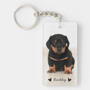 Modern Cute Hearts Persoonlijk Twee Foto   Zwart Sleutelhanger