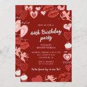 Modern Cute Hearts Red 44e anniversaire invitation (Devant / Derrière)