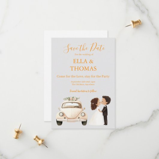 Modern Cute Marigold Text  Save The Date (Voorkant / Achterkant in situ)