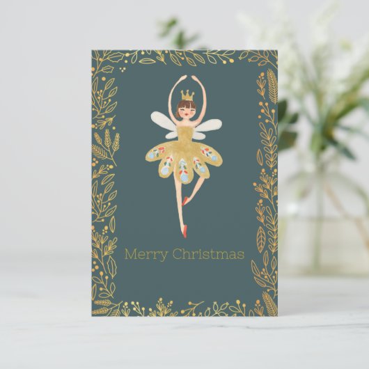 Modern Cute Nutcracker Ballet Christmas Card Kaart (Staand voorkant)