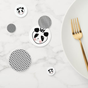 Modern Cute Panda Beer Black White Birthday Confetti