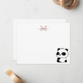 Modern Cute Panda Blush Pink Monogram Script Notitiekaartje (Voorkant / Achterkant in situ)