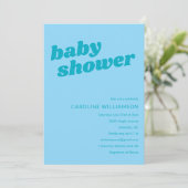 Modern Cute Pastel Teal Blue Retro Baby Shower Kaart (Staand voorkant)