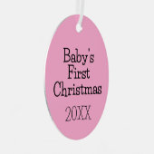Modern Cute Pink Baby's First Christmas Year Metalen Ornament (Voorkant Rechts)