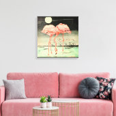 Modern Cute  Pink Bird Flamingo and Moon Canvas Afdruk (Insitu (Woonkamer))