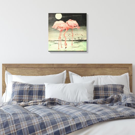 Modern Cute  Pink Bird Flamingo and Moon Canvas Afdruk (Insitu (Slaapkamer))